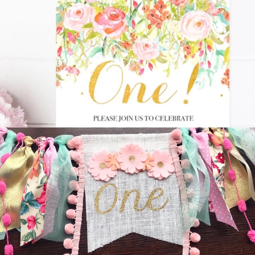 Floral First Birthday High Chair Banner: